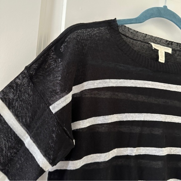 Eileen Fisher Petite Crepe Black White Striped Top Linen Blend Women’s Size PP - Picture 8 of 16